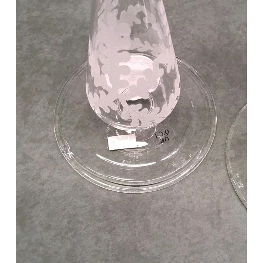 Pottery Barn Set of (2) Etched Glass Taper Candle Holders 8-1/4 Inches Tall- NWT